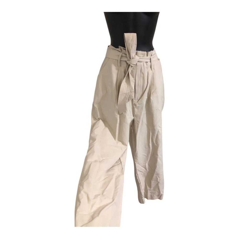 DKNY Jeans LIGHT CITY KHAKI HIGH WAIST‎ PAPER BAG belted PANTs size large new